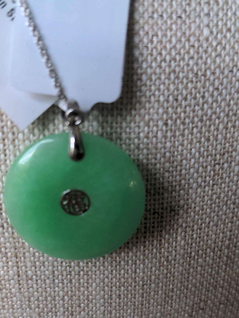 NWT Macy's Green Jade Disc Pendant Necklace, Solid Sterling Silver., Genuine Gem - Picture 3 of 8